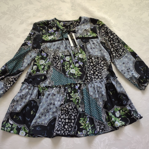 Anthropologie Tops - New🎀Chelsea & Theodore crochet detail tiered floral neck ties long sleeve
